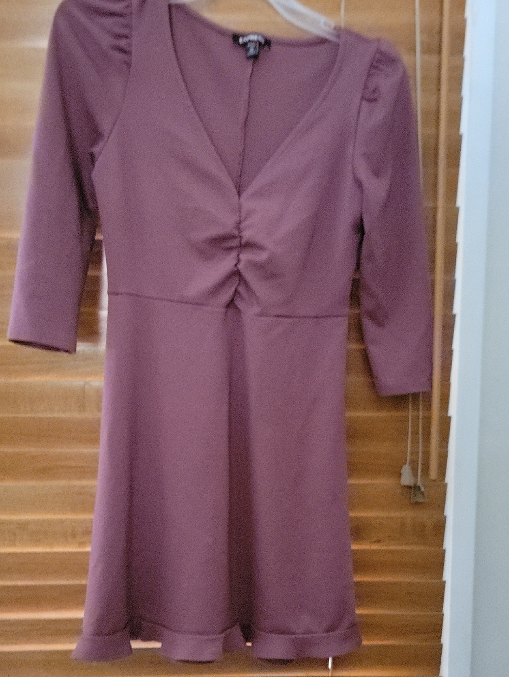 Women’s Mauve V-Neck Ruched A-Line Dress